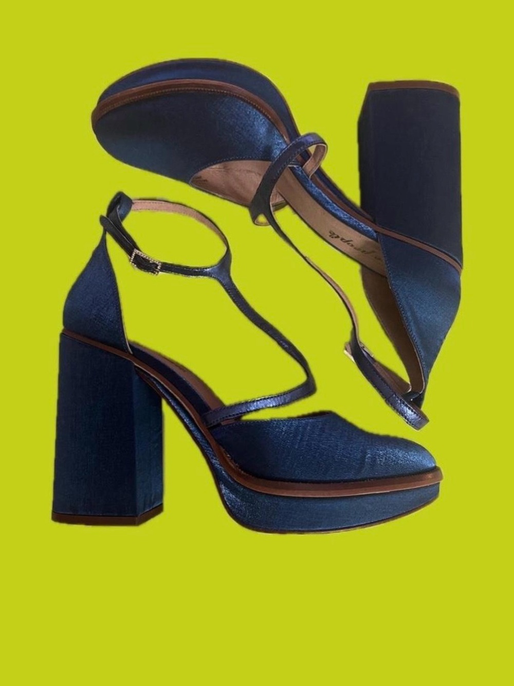Women’s Blue T-Strap Block Heel Platform Sandals